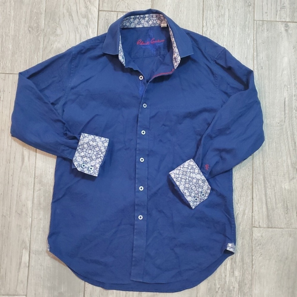 Robert Graham Shirt Mens Small Paisley All Over Print Blue Long Sleeve Button Up
